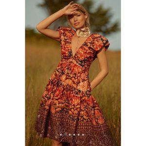 NWT Anthropologie Printed V Neck Romantic Boho Babydoll Dress Size 6